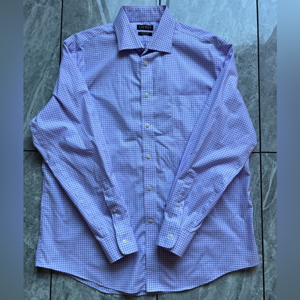 Lauren Ralph Lauren Mens Purple/White Check Stretch Fabric Oeko-Tex ButtonUp XL